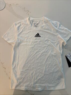 adidas White Short Sleeve Tee with Black Trefoil Logo